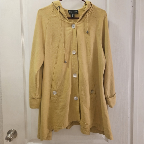 JNY Jones New York M Medium women's yellow over coat jacket blazer 55% LINEN - Picture 4 of 15